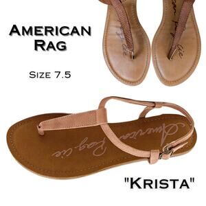American Rag Krista T-Strap Slingback Thong Sandals Size 7.5 Brown Cognac Simple